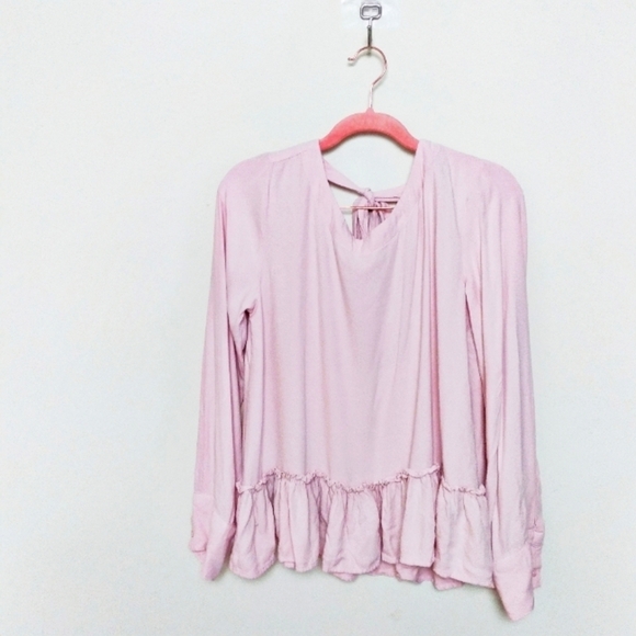 Anthropologie Cloth and Stone Tie Back Pastel Pink Peplum Long Sleeve Blouse - Picture 2 of 10